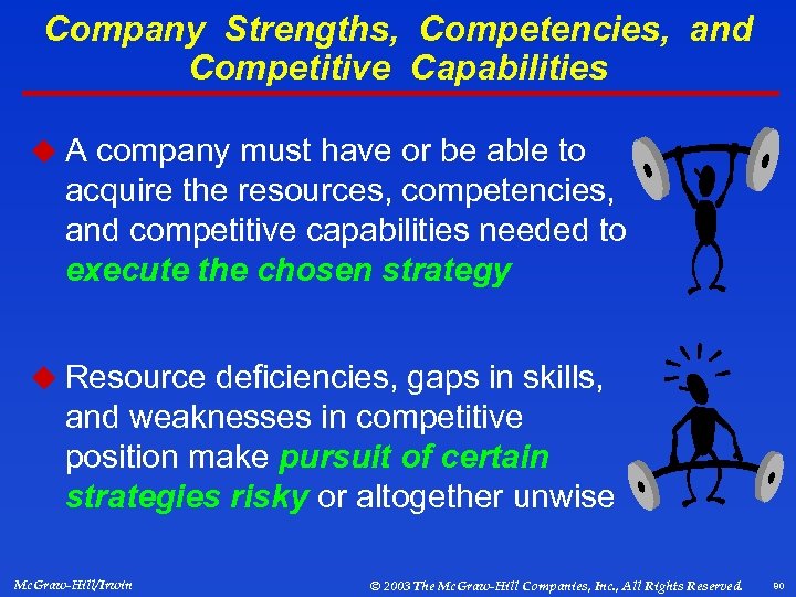 Company Strengths, Competencies, and Competitive Capabilities u A company must have or be able