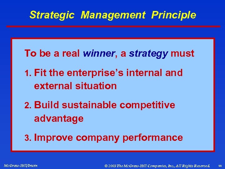 Strategic Management Principle To be a real winner, a strategy must 1. Fit the