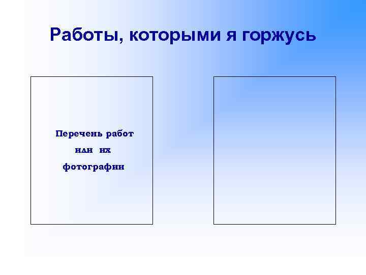 Работы, которыми я горжусь Перечень работ или их фотографии 