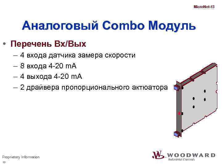 Micro. Net-13 Аналоговый Combo Модуль Перечень Вх/Вых – – 4 входа датчика замера скорости
