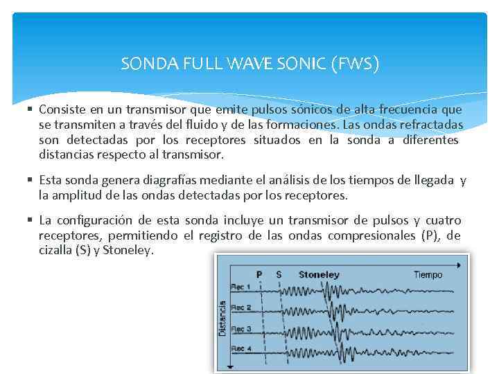 SONDA FULL WAVE SONIC (FWS) Consiste en un transmisor que emite pulsos sónicos de