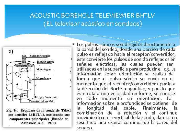 ACOUSTIC BOREHOLE TELEVIEWIER BHTLV (EL televisor acústico en sondeos) Los pulsos sónicos son dirigidos