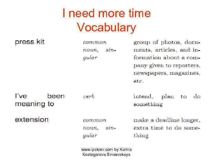 I need more time Vocabulary www. ipskiev. com by Karina Kostogorova Sinaevskaya 