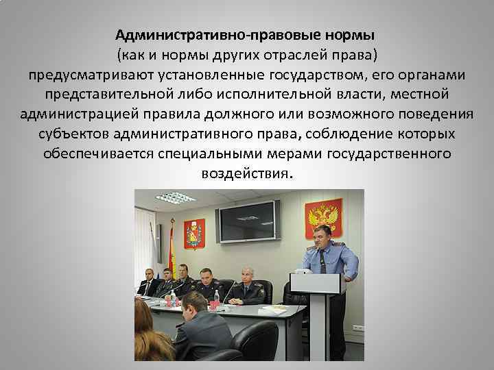 Административно-правовые нормы (как и нормы других отраслей права) предусматривают установленные государством, его органами представительной