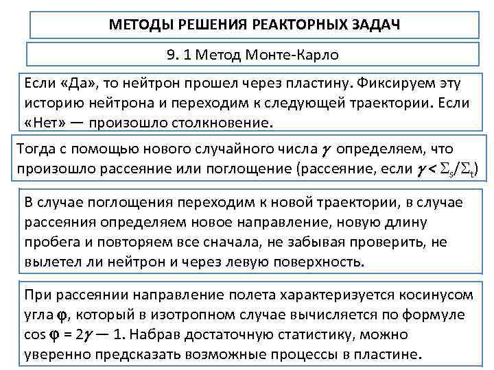 МЕТОДЫ РЕШЕНИЯ РЕАКТОРНЫХ ЗАДАЧ 9. 1 Метод Монте Карло Если «Да» , то нейтрон