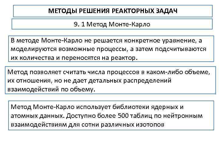 МЕТОДЫ РЕШЕНИЯ РЕАКТОРНЫХ ЗАДАЧ 9. 1 Метод Монте Карло В методе Монте Карло не