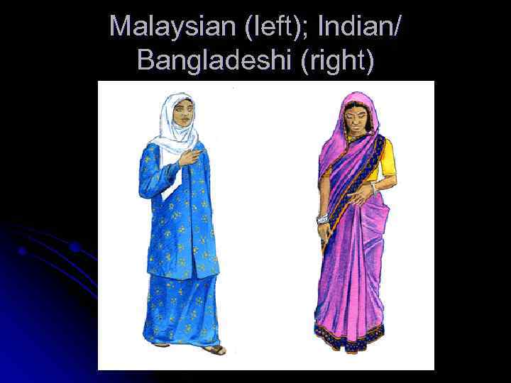 Malaysian (left); Indian/ Bangladeshi (right) 