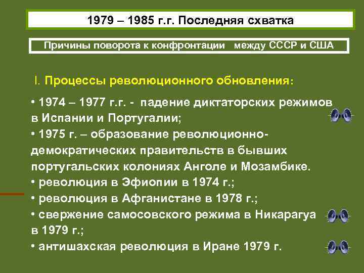 1979 – 1985 г. г. Последняя схватка Причины поворота к конфронтации между СССР и