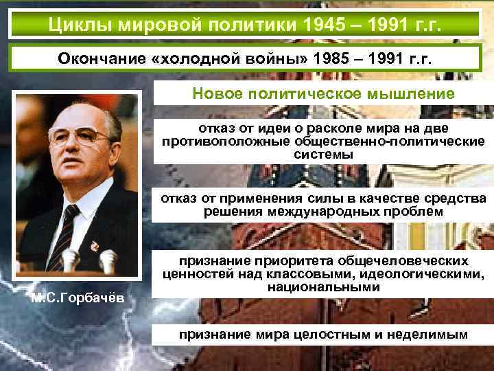 Циклы мировой политики 1945 – 1991 г. г. Окончание «холодной войны» 1985 – 1991