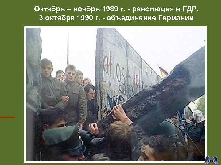 Октябрь – ноябрь 1989 г. - революция в ГДР. 3 октября 1990 г. -