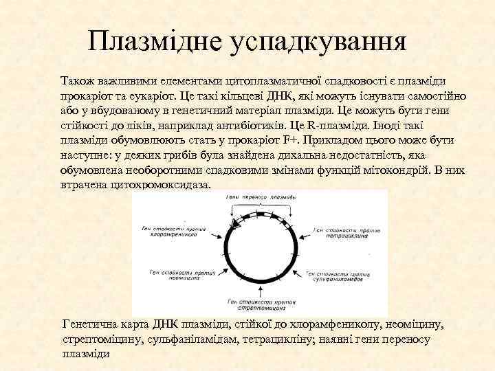 Плазмідне успадкування Також важливими елементами цитоплазматичної спадковості є плазміди прокаріот та еукаріот. Це такі