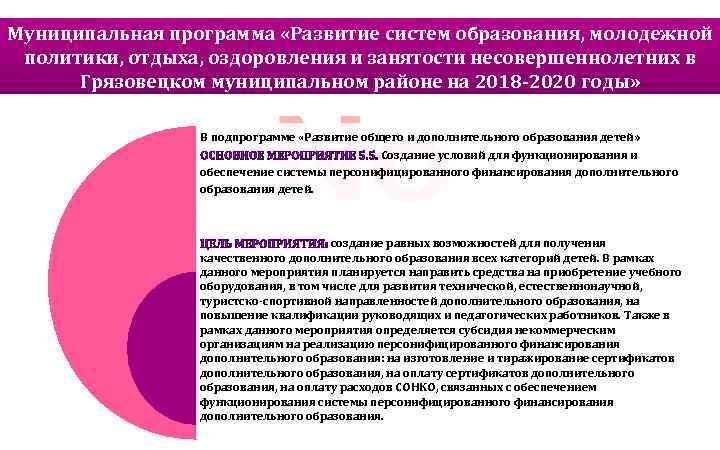 Муниципальная программа «Развитие систем образования, молодежной политики, отдыха, оздоровления и занятости несовершеннолетних в Грязовецком