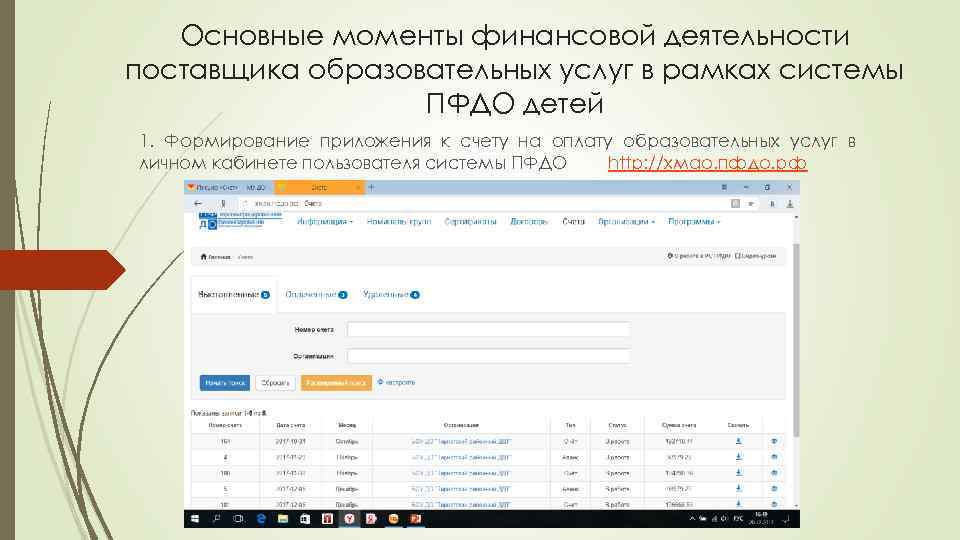 Основные моменты финансовой деятельности поставщика образовательных услуг в рамках системы ПФДО детей 1. Формирование