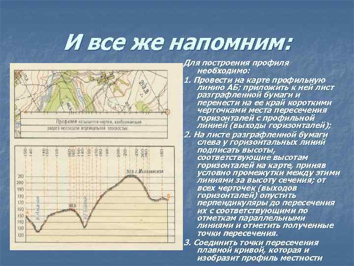 И все же напомним: Для построения профиля необходимо: 1. Провести на карте профильную линию
