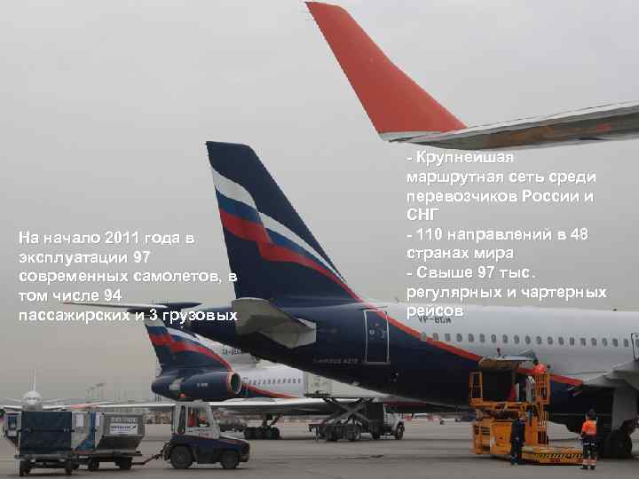 На начало 2011 года в эксплуатации 97 современных самолетов, в том числе 94 пассажирских
