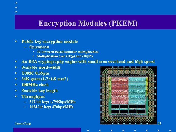 Encryption Modules (PKEM) • Public key encryption module – Operations: • 32 -bit word-based