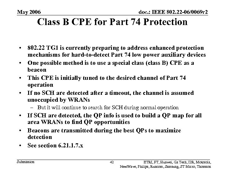 May 2006 doc. : IEEE 802. 22 -06/0069 r 2 Class B CPE for