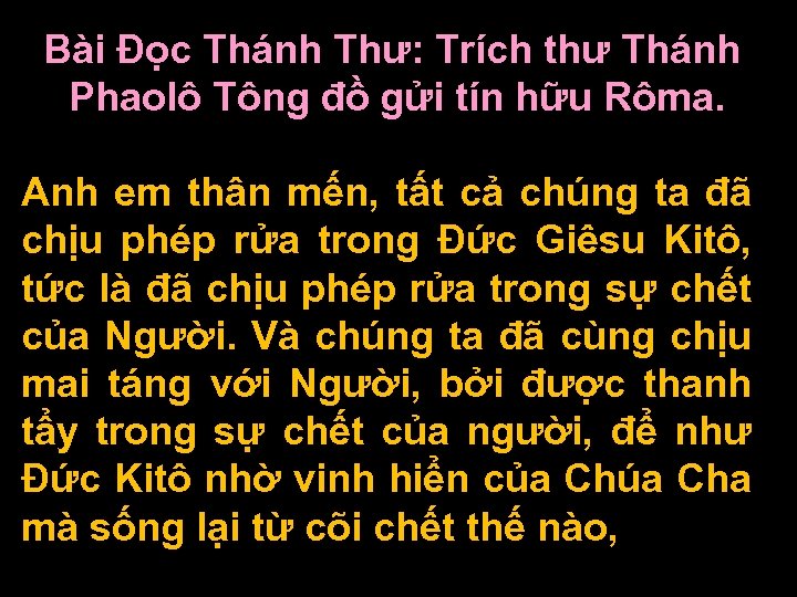 Bài Ðọc Thánh Thư: Trích thư Thánh Phaolô Tông đồ gửi tín hữu Rôma.