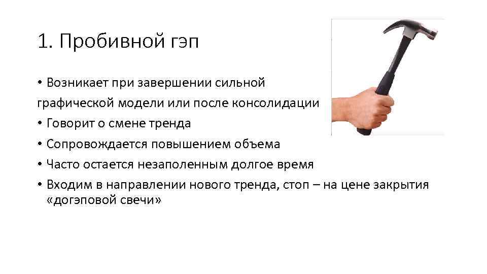 1. Пробивной гэп • Возникает при завершении сильной графической модели или после консолидации •
