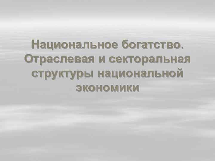 Национальное богатство. Отраслевая и секторальная структуры национальной экономики 