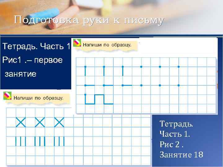 Подготовка руки к письму Тетрадь. Часть 1. Рис1. – первое занятие Тетрадь. Часть 1.