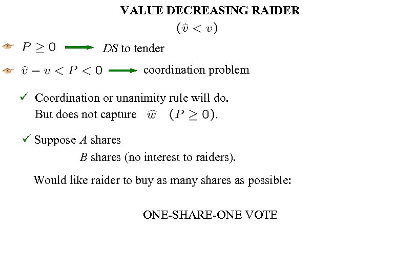 VALUE DECREASING RAIDER DS to tender coordination problem Coordination or unanimity rule will do.