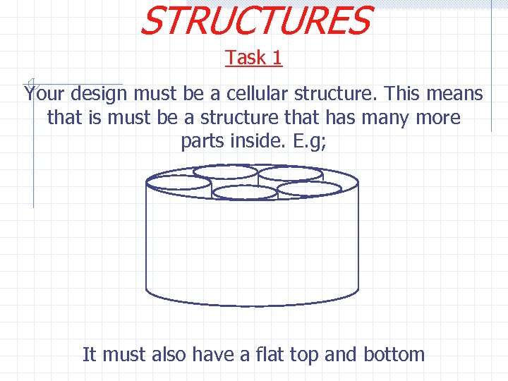 STRUCTURES Task 1 Your design must be a cellular structure. This means that is