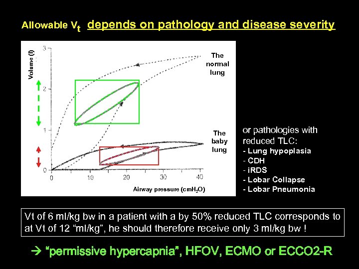 depends on pathology and disease severity Volume (l) Allowable Vt The normal lung The