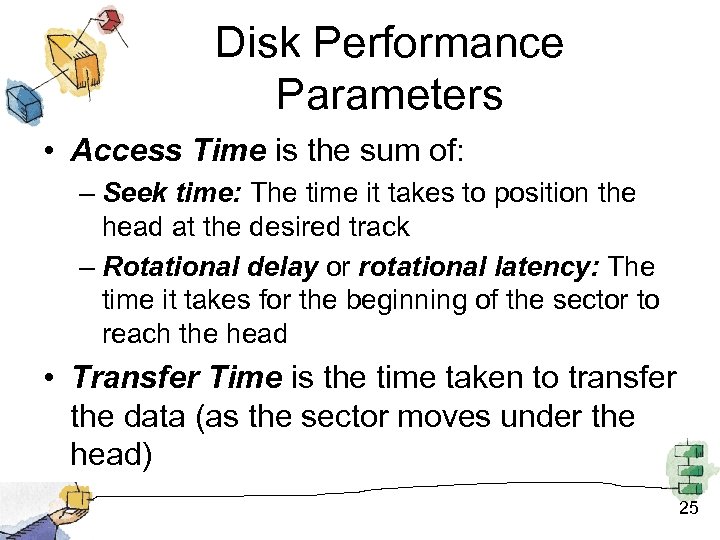 Disk Performance Parameters • Access Time is the sum of: – Seek time: The