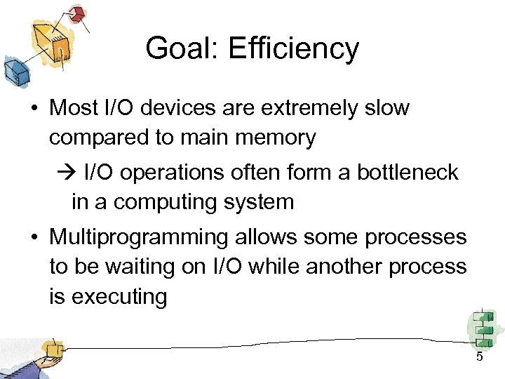 Goal: Efficiency • Most I/O devices are extremely slow compared to main memory I/O