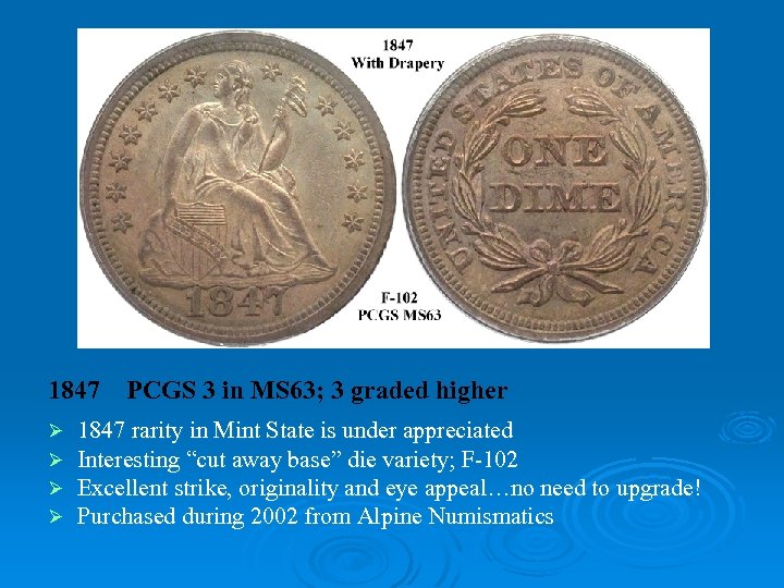 1847 Ø Ø PCGS 3 in MS 63; 3 graded higher 1847 rarity in
