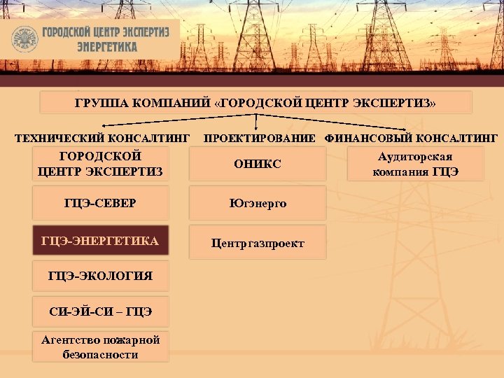 ГРУППА КОМПАНИЙ «ГОРОДСКОЙ ЦЕНТР ЭКСПЕРТИЗ» ТЕХНИЧЕСКИЙ КОНСАЛТИНГ ПРОЕКТИРОВАНИЕ ФИНАНСОВЫЙ КОНСАЛТИНГ ГОРОДСКОЙ ЦЕНТР ЭКСПЕРТИЗ ОНИКС