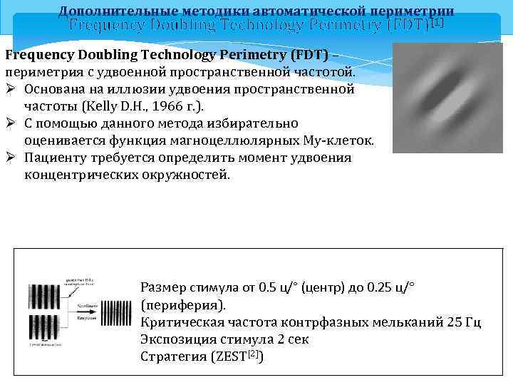 Дополнительные методики автоматической периметрии Frequency Doubling Technology Perimetry (FDT)[1] Frequency Doubling Technology Perimetry (FDT)