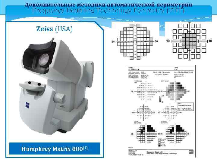 Дополнительные методики автоматической периметрии Frequency Doubling Technology Perimetry (FDT) Zeiss (USA) Humphrey Matrix 800[1]