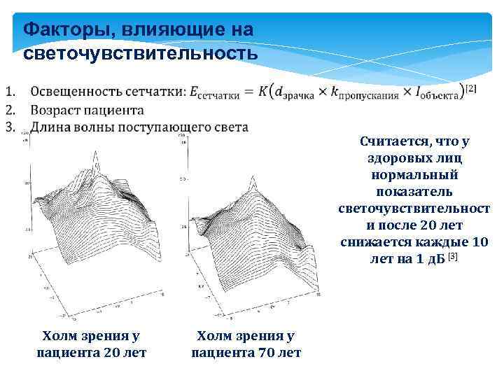 Факторы, влияющие на светочувствительность Считается, что у здоровых лиц нормальный показатель светочувствительност и после