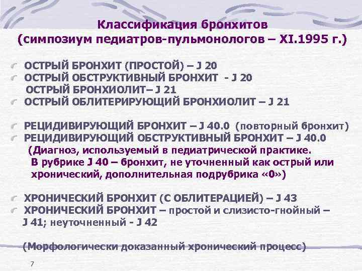 Классификация бронхитов (симпозиум педиатров-пульмонологов – XI. 1995 г. ) ОСТРЫЙ БРОНХИТ (ПРОСТОЙ) – J