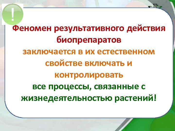 Феномен результативного действия биопрепаратов заключается в их естественном свойстве включать и контролировать все процессы,