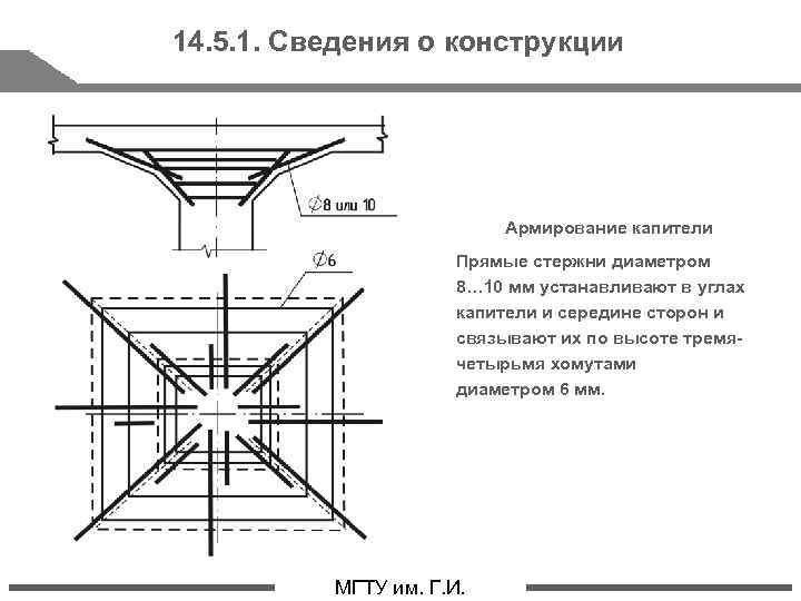 14. 5. 1. Сведения о конструкции Армирование капители Прямые стержни диаметром 8… 10 мм