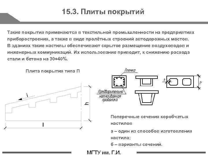 15. 3. Плиты покрытий Такие покрытия применяются в текстильной промышленности на предприятиях приборостроения, а