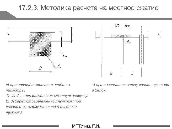 17. 2. 3. Методика расчета на местное сжатие в) при площади смятия, в пределах