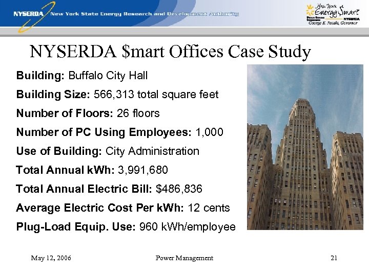 NYSERDA $mart Offices Case Study Building: Buffalo City Hall Building Size: 566, 313 total