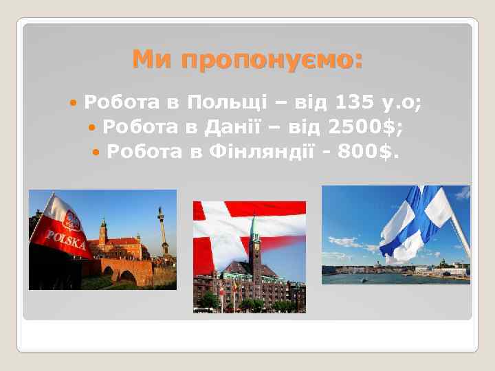 Ми пропонуємо: Робота в Польщі – від 135 у. о; Робота в Данії –