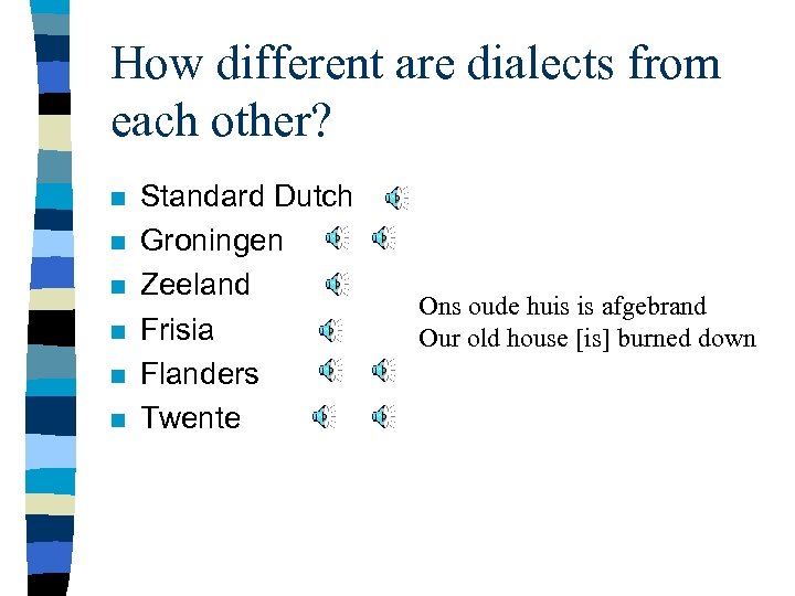 How different are dialects from each other? n n n Standard Dutch Groningen Zeeland