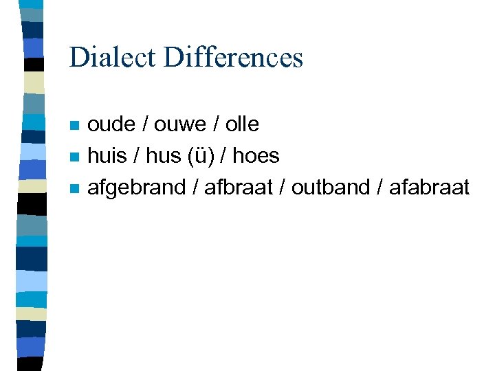 Dialect Differences n n n oude / ouwe / olle huis / hus (ü)