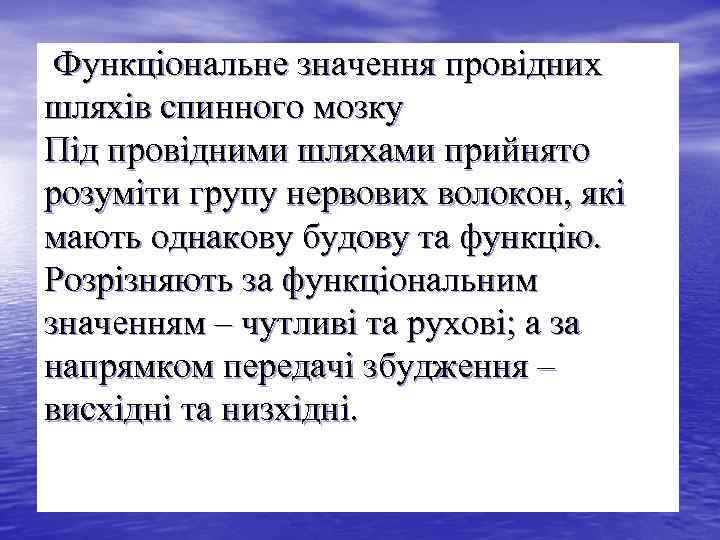 Функціональне значення провідних шляхів спинного мозку Під провідними шляхами прийнято розуміти групу нервових волокон,