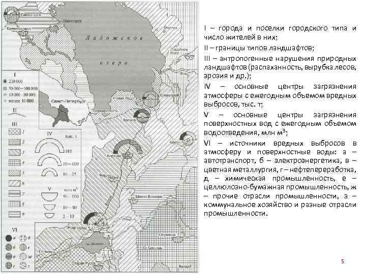 I – города и поселки городского типа и число жителей в них; II –