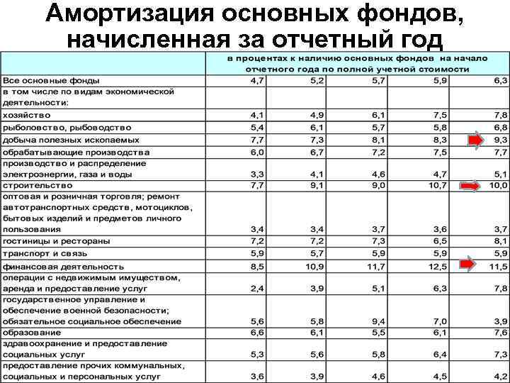 Амортизация основных фондов, начисленная за отчетный год 