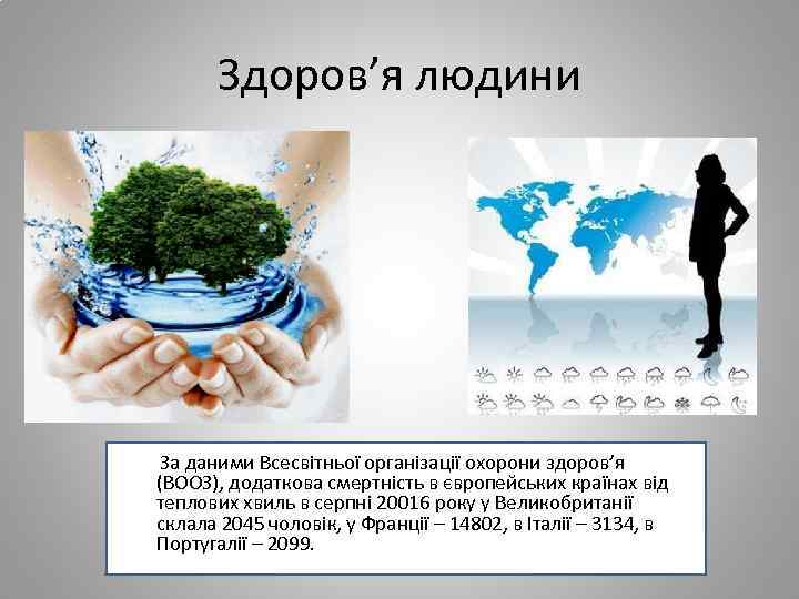 Здоров’я людини За даними Всесвітньої організації охорони здоров’я (ВООЗ), додаткова смертність в європейських країнах