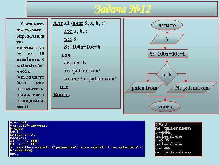 Задача № 12 Составить программу, определяющ ую максимальн ое из 10 введённых с клавиатуры