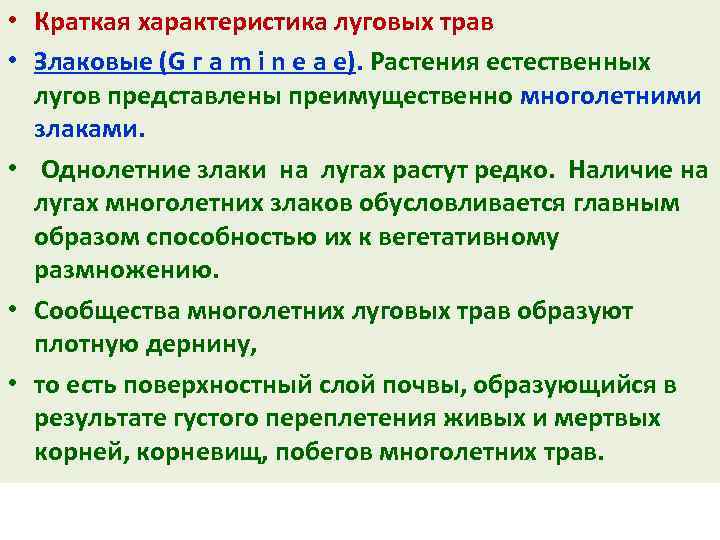  • Краткая характеристика луговых трав • Злаковые (G г a m i n